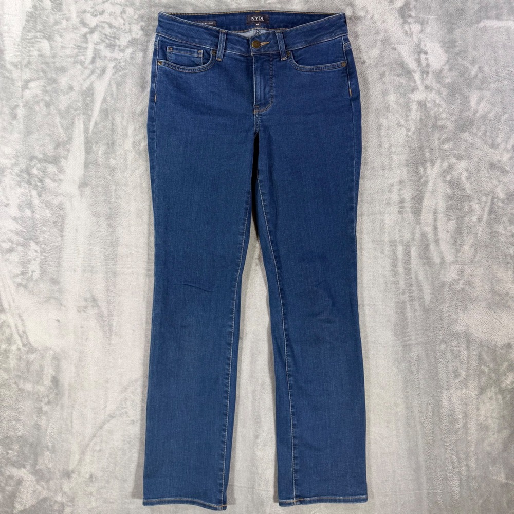 NYDJ Marilyn Straight Jeans Women's Size 4P Petite Blue Lift Tuck